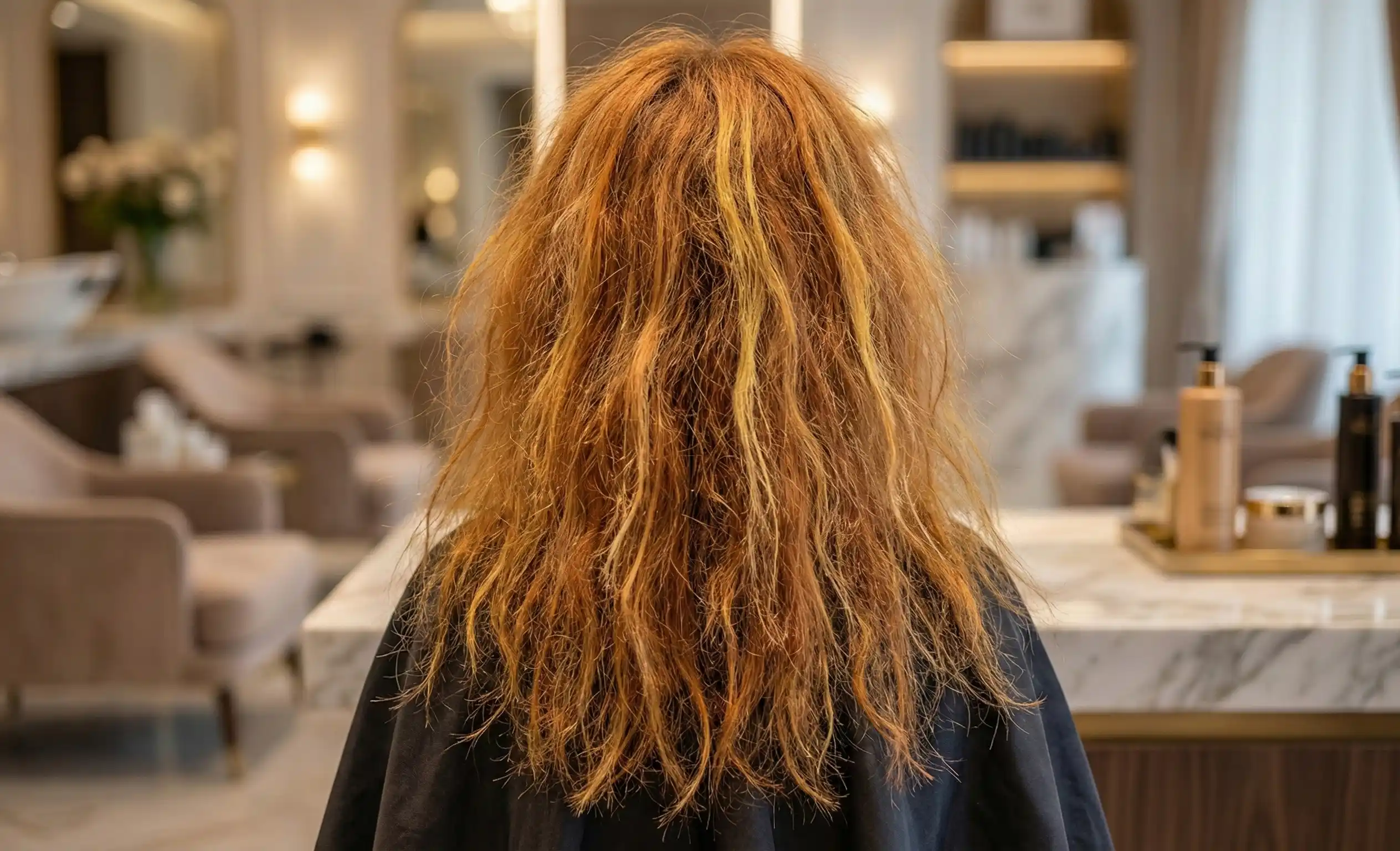 Antes: Cabello dañado y sin vida - Corrección de color en Palpalá